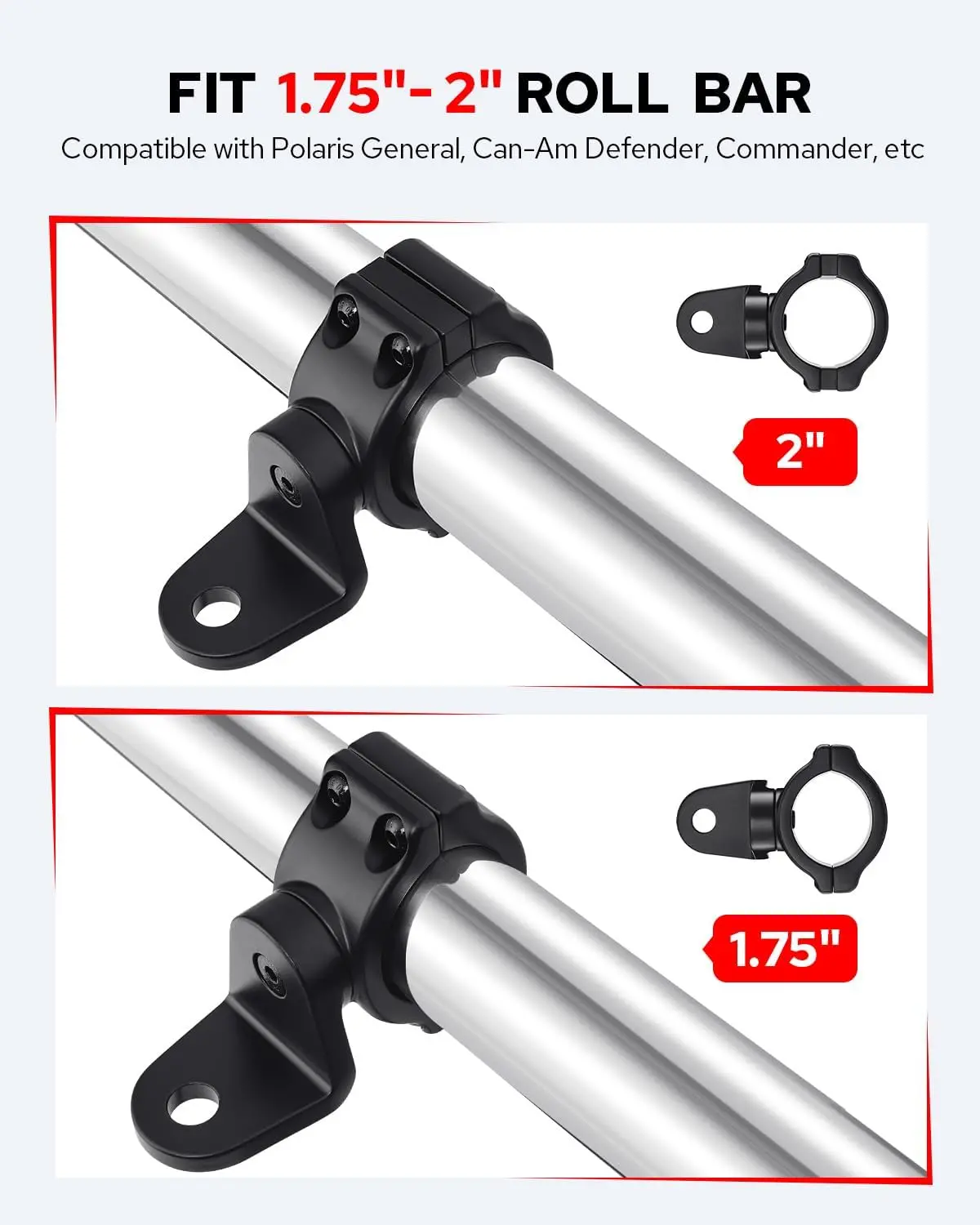 1.75 & 2" Tube Clamp Mounts Pair - Fits Rzr Pro Cages 1