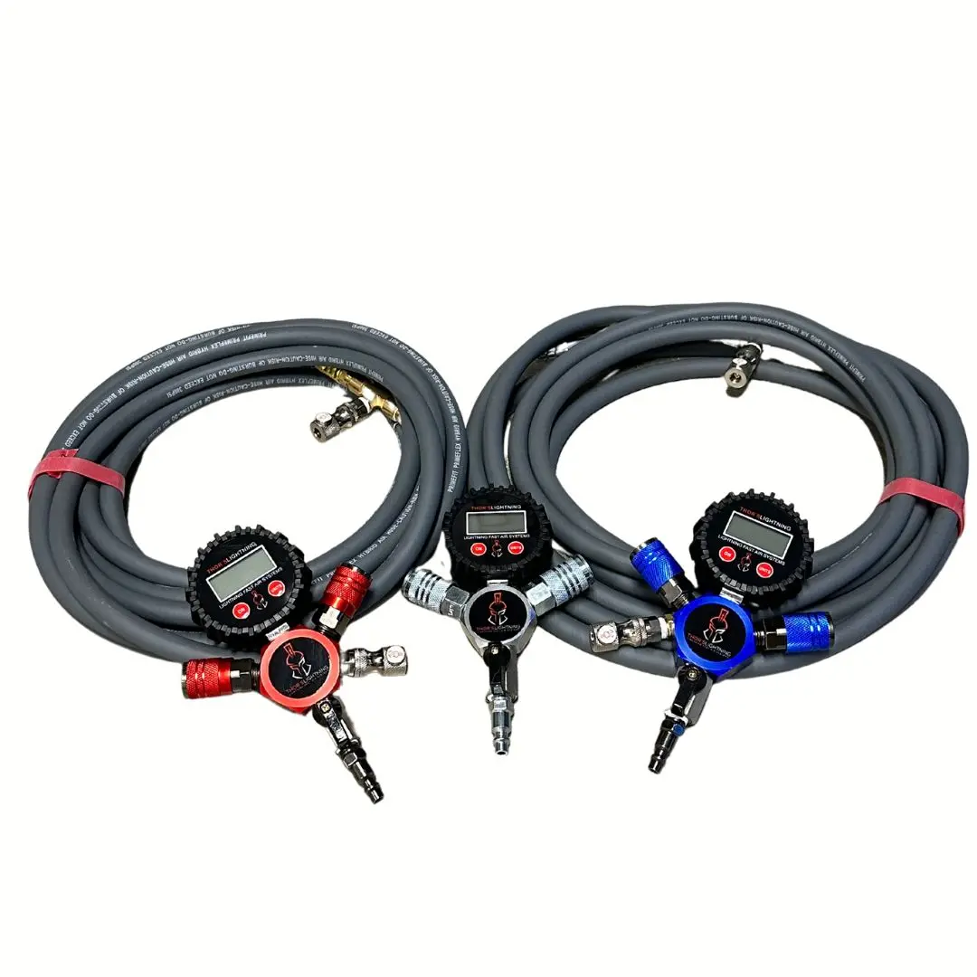 Fullsize 4 Tire Air System Candy Red Hammer Man Short Stem Lock-On Air Chucks 1