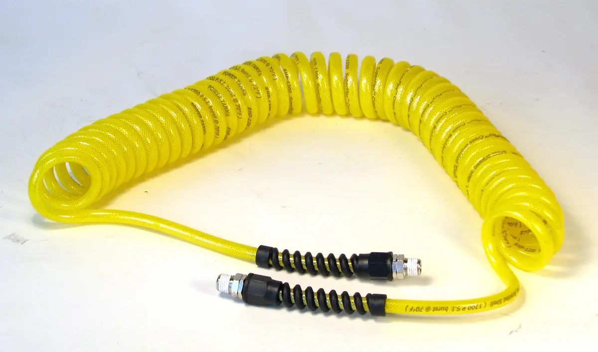 Air Hose 30 Foot Coiled 1/4 Inch Npt Male Thread Superflex High Pressure Yellow Power Tank 1