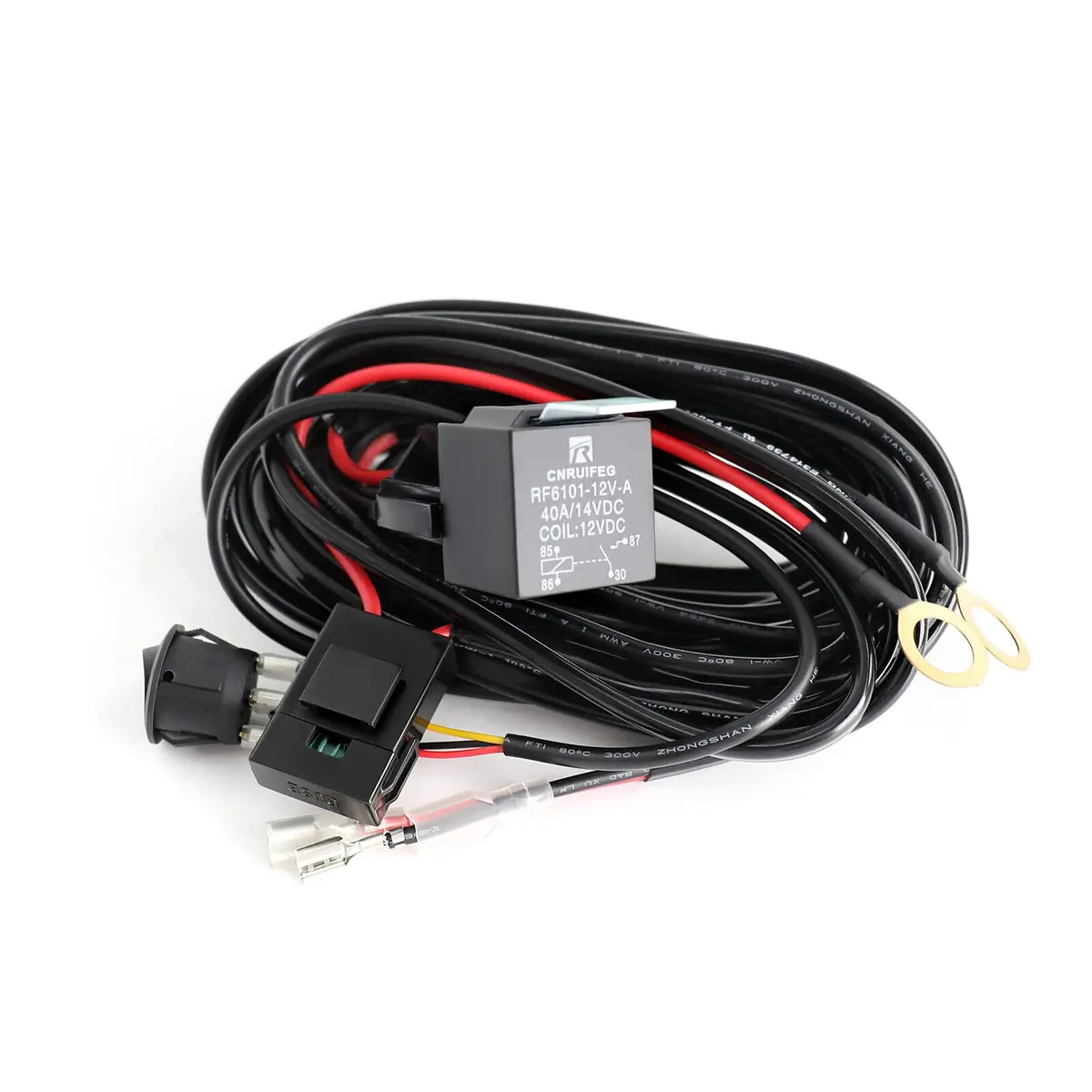 Led Light Bar Wiring Harness Kit (2 Leads 16Awg) With Fuse 12V 40A Relay 3/4" On/Off Switch 1