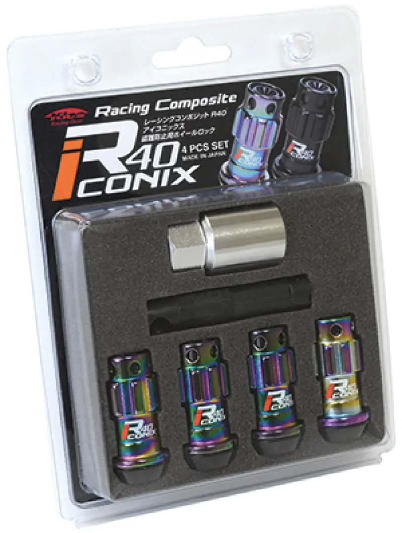 Project Kics 12X1.25 R40 Iconix Neochrome Lug Nut Lock Set - 4 1