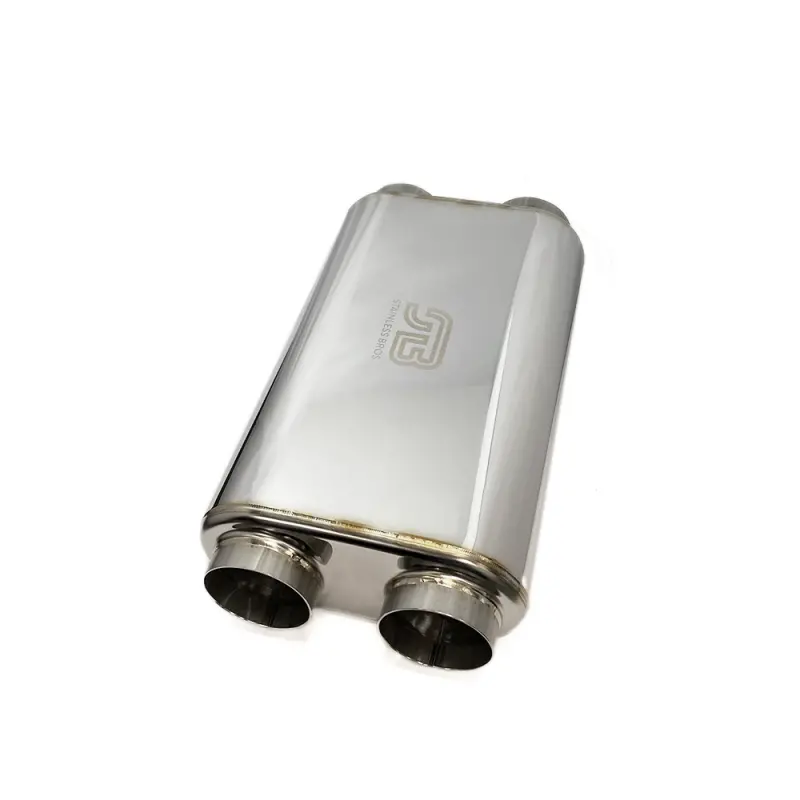 Stainless Bros 3In X 17In Oal Ss304 Thin Oval Muffler (3In Dual In / 3In Dual Out) - Polished 1